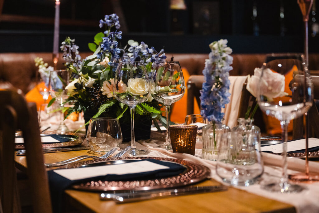 Rustic dining table styling for a luxury hotel in Lincolnshire